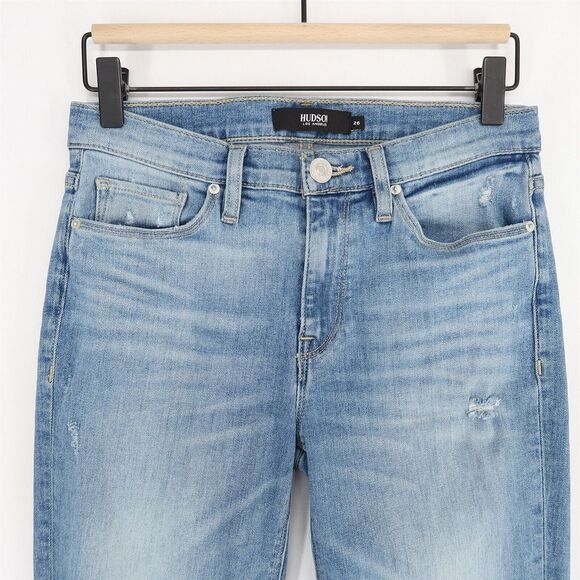 Hudson Nico Straight Jeans Womens 26 Blue Stretch Raw Chewed Hems - Picture 3 of 12
